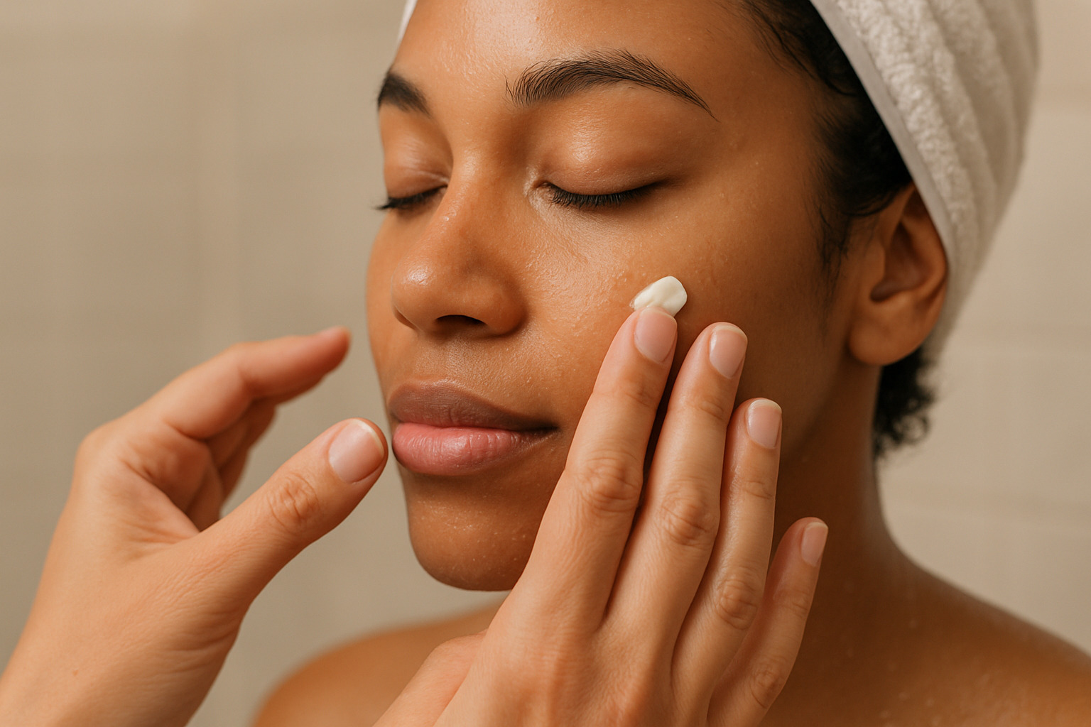 hands applying tretinoin cream to clean face - tretinoin cream
