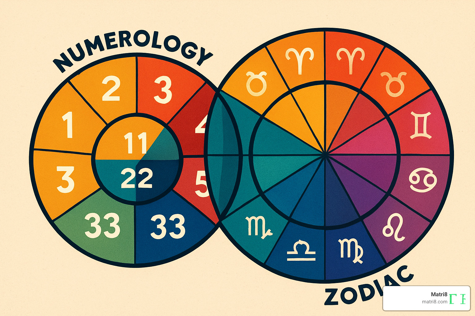 overlapping wheels showing numerology and zodiac systems - numerology compatibility