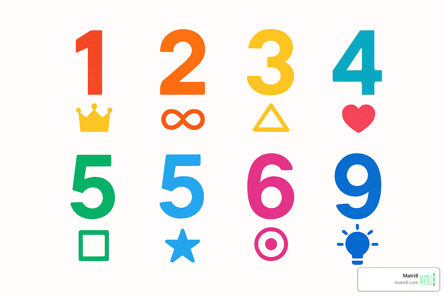 color-coded digits 1-9 with symbolic representations - numerologia