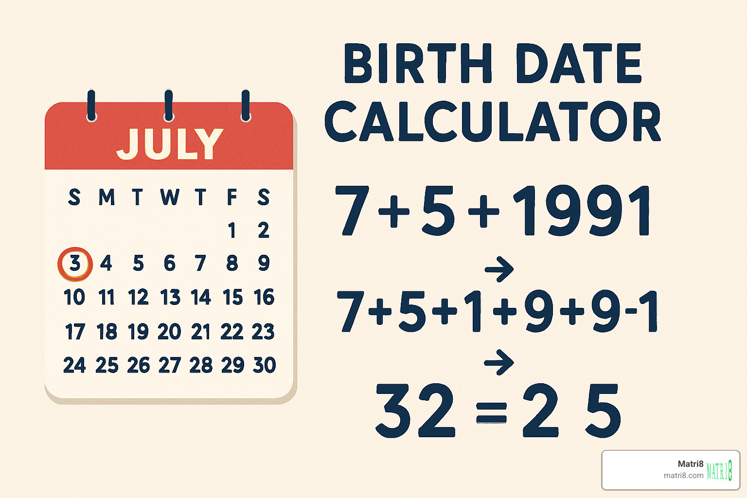 birth date calculator showing digital reduction process - numerologia