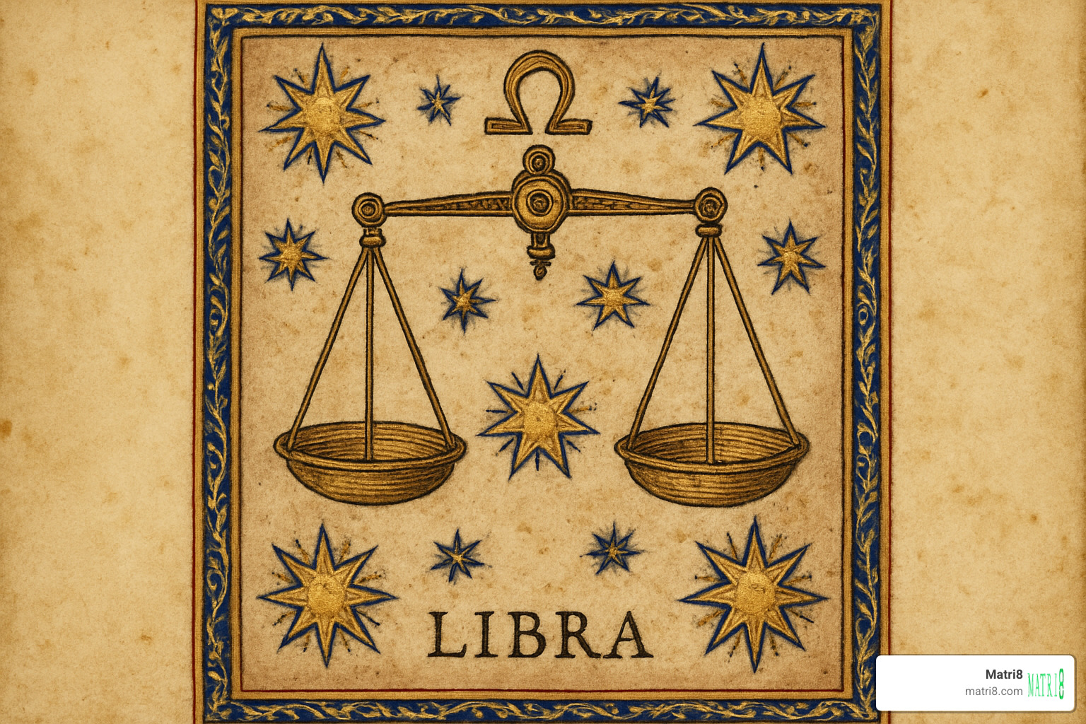 medieval manuscript illustration of Libra constellation - libra zodiac sign