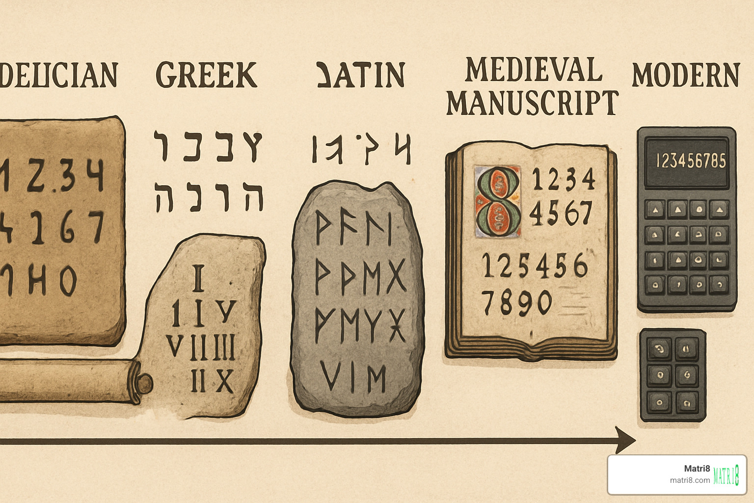 Historical timeline showing the evolution of alphabet numbers from Phoenician origins through modern digital applications - alphabet numbers