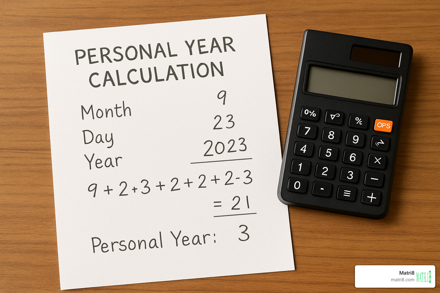 calculation worksheet showing personal year formula - personal year cycle