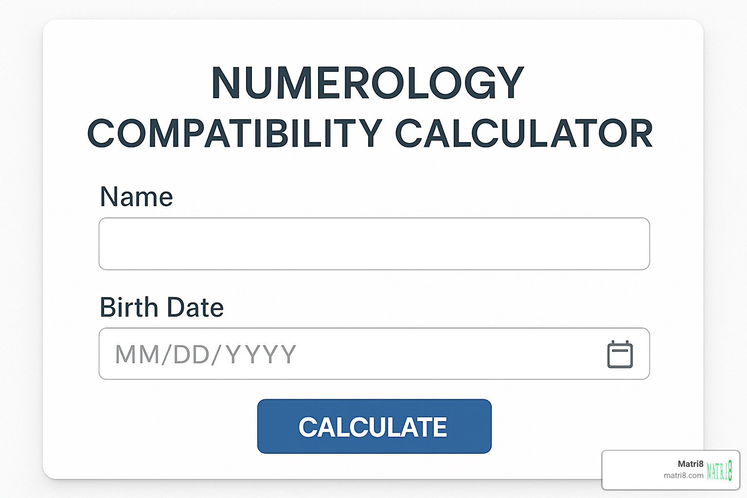 calculator interface showing name and birth date input fields - numerology compatibility calculator for marriage free calculator interface showing name and birth date input fields - numerology compatibility calculator for marriage free