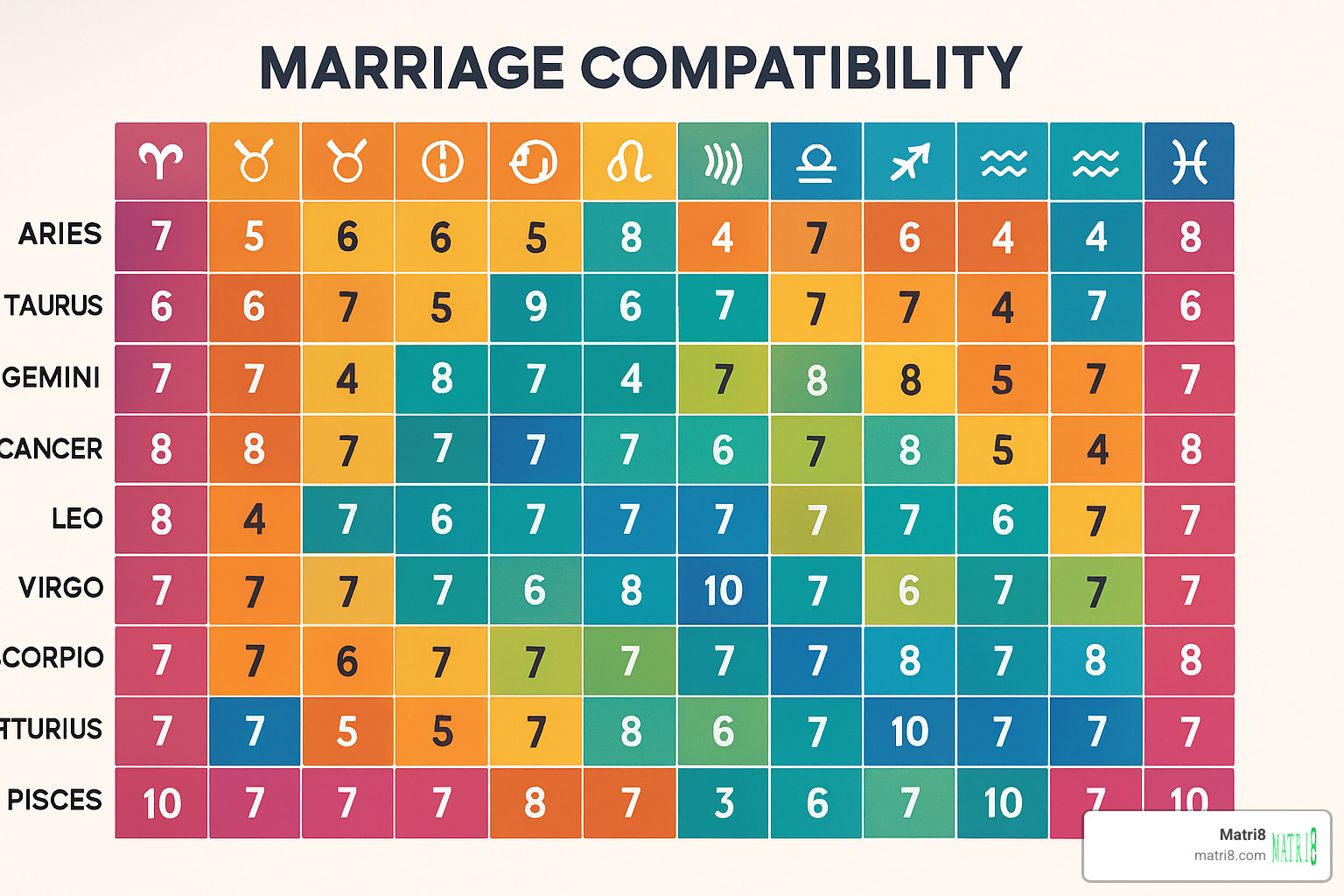colorful zodiac marriage compatibility matrix showing all 144 possible sign combinations - zodiac marriage compatibility chart colorful zodiac marriage compatibility matrix showing all 144 possible sign combinations - zodiac marriage compatibility chart