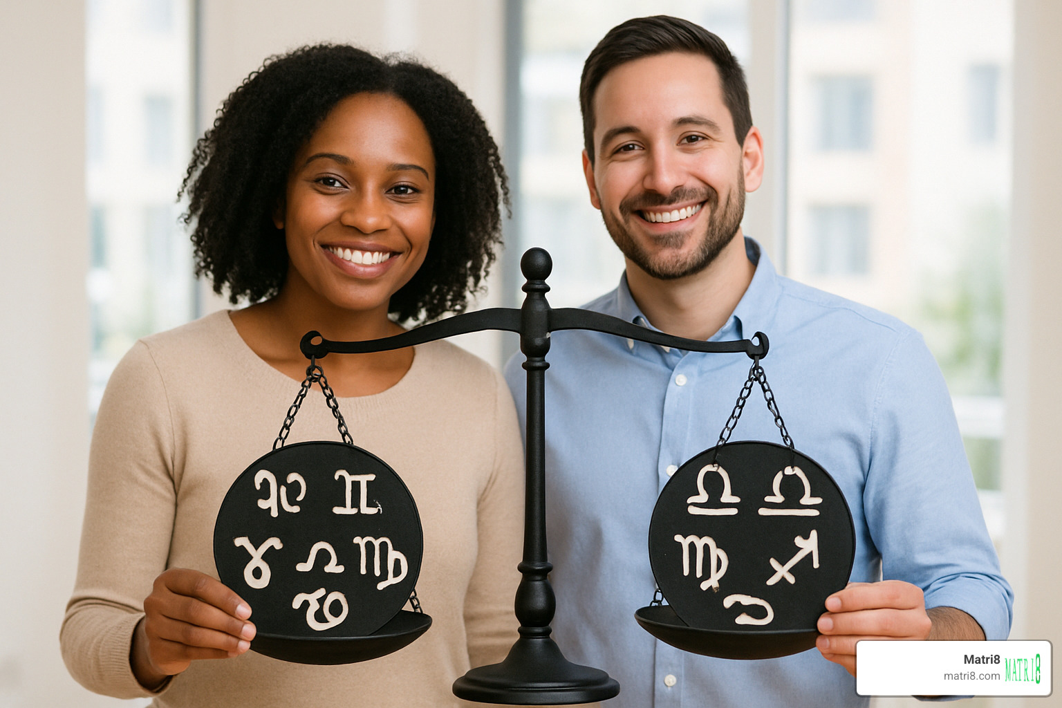 couple balancing scales representing harmony despite astrological differences - zodiac marriage compatibility chart couple balancing scales representing harmony despite astrological differences - zodiac marriage compatibility chart