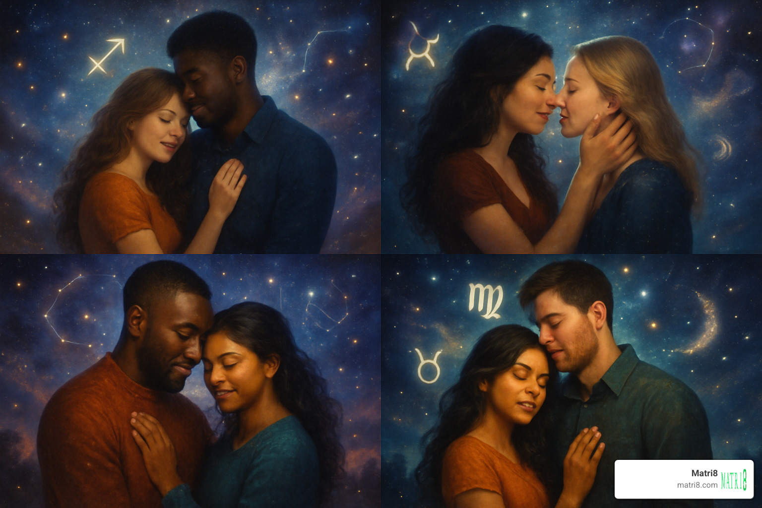 cosmic couple montage showing different zodiac sign pairs in romantic settings - zodiac marriage compatibility chart cosmic couple montage showing different zodiac sign pairs in romantic settings - zodiac marriage compatibility chart