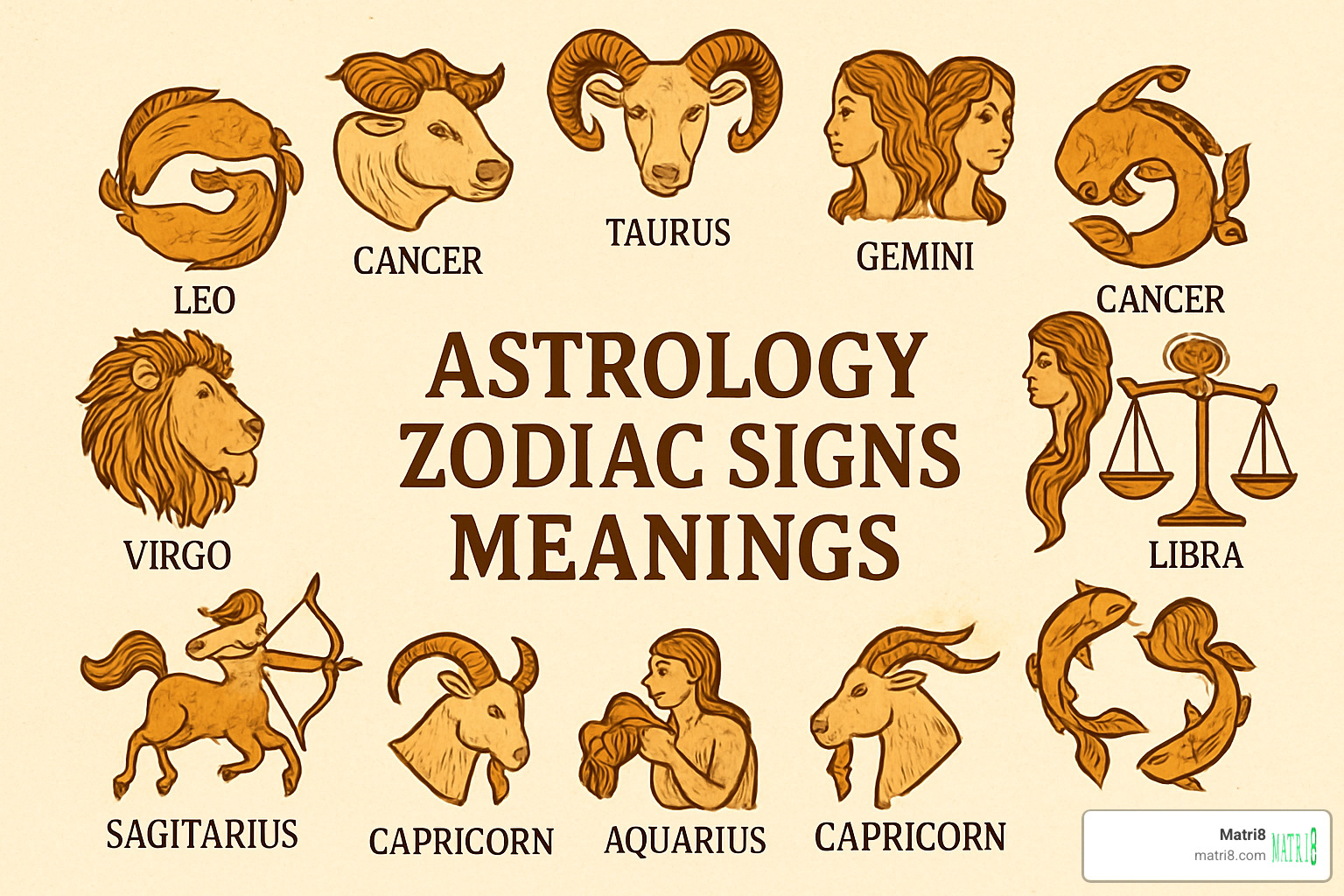Detailed zodiac calendar showing all 12 signs with their exact date ranges and symbols - astrology zodiac signs meanings