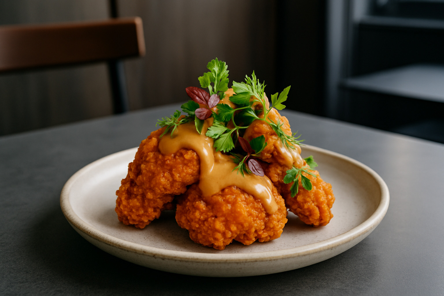 Signature fried chicken with ginger-peanut butter sauce - atoboy