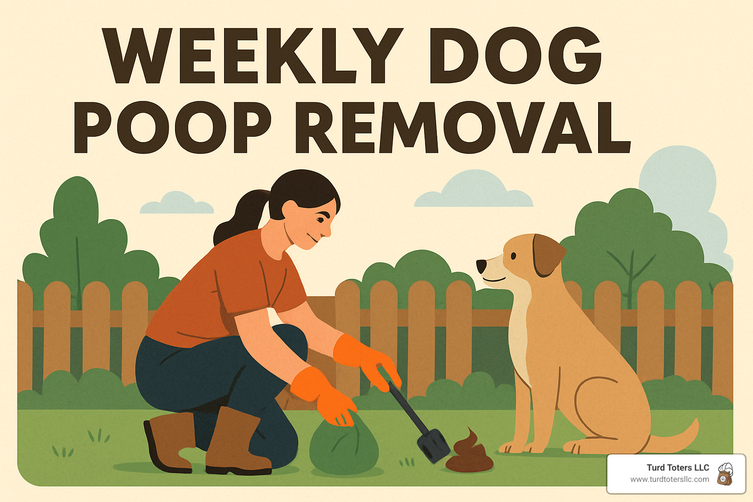 Technician closing and securing gate after completing weekly dog poop removal service - weekly dog poop removal