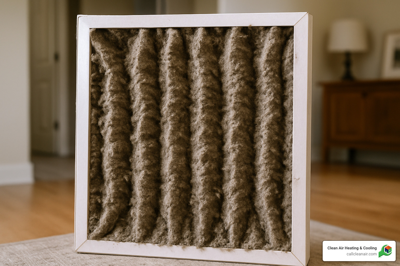 Severely clogged air filter showing dirt and debris buildup - HVAC troubleshooting services