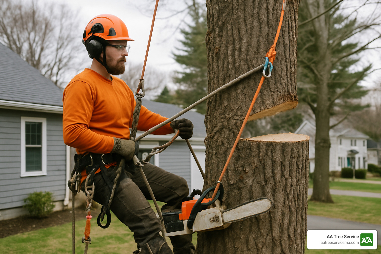 Professional arborist using specialized equipment for safe tree removal - local tree companies near me