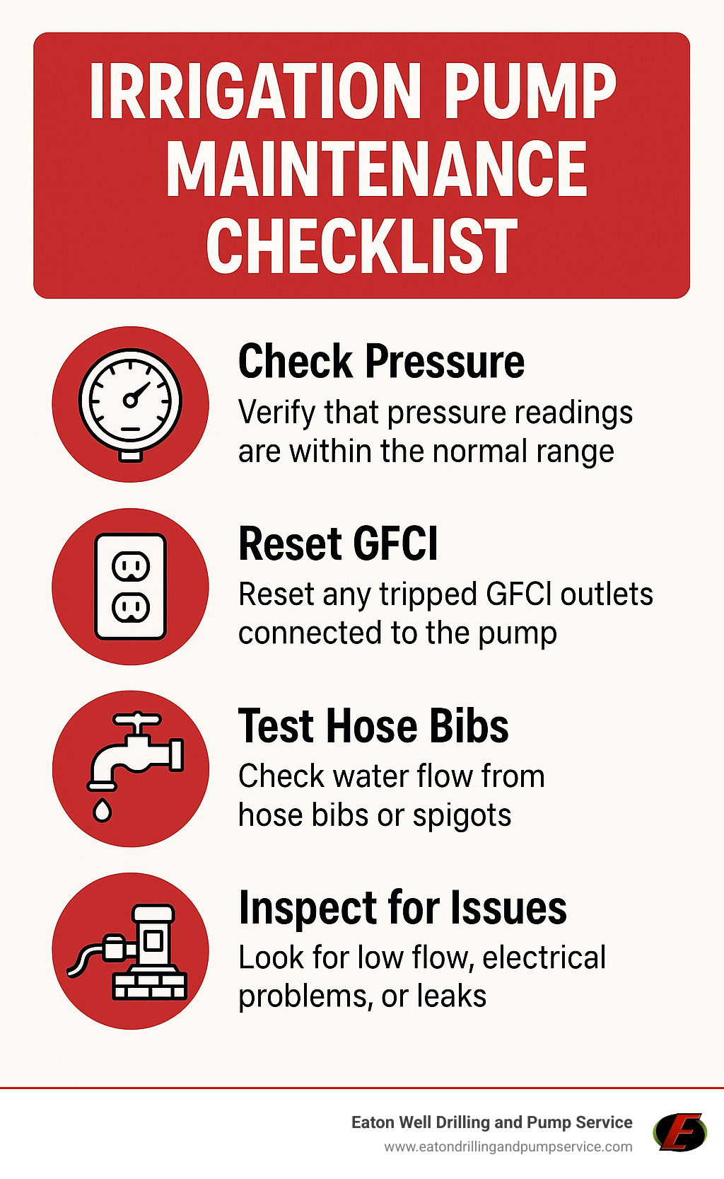 irrigation pump maintenance checklist - irrigation pump repair near me infographic 
