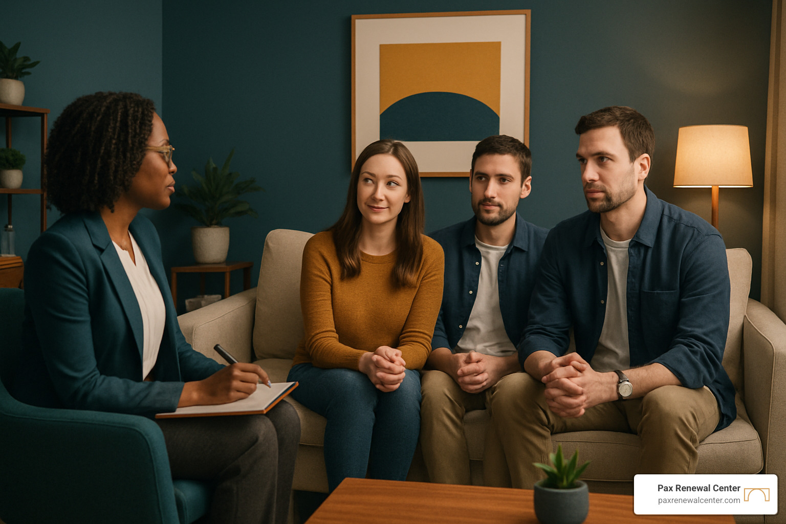 therapist meeting with couple in comfortable office setting - couples counseling lafayette la