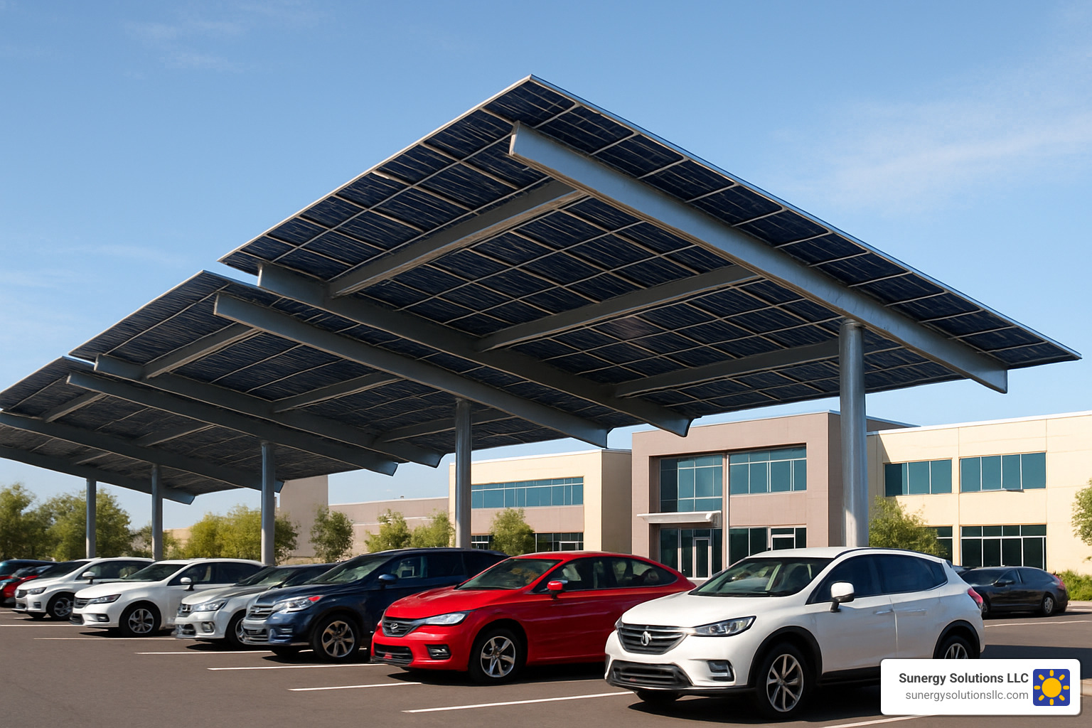 U.S. commercial parking lot with solar carport installation - Solar installation for businesses