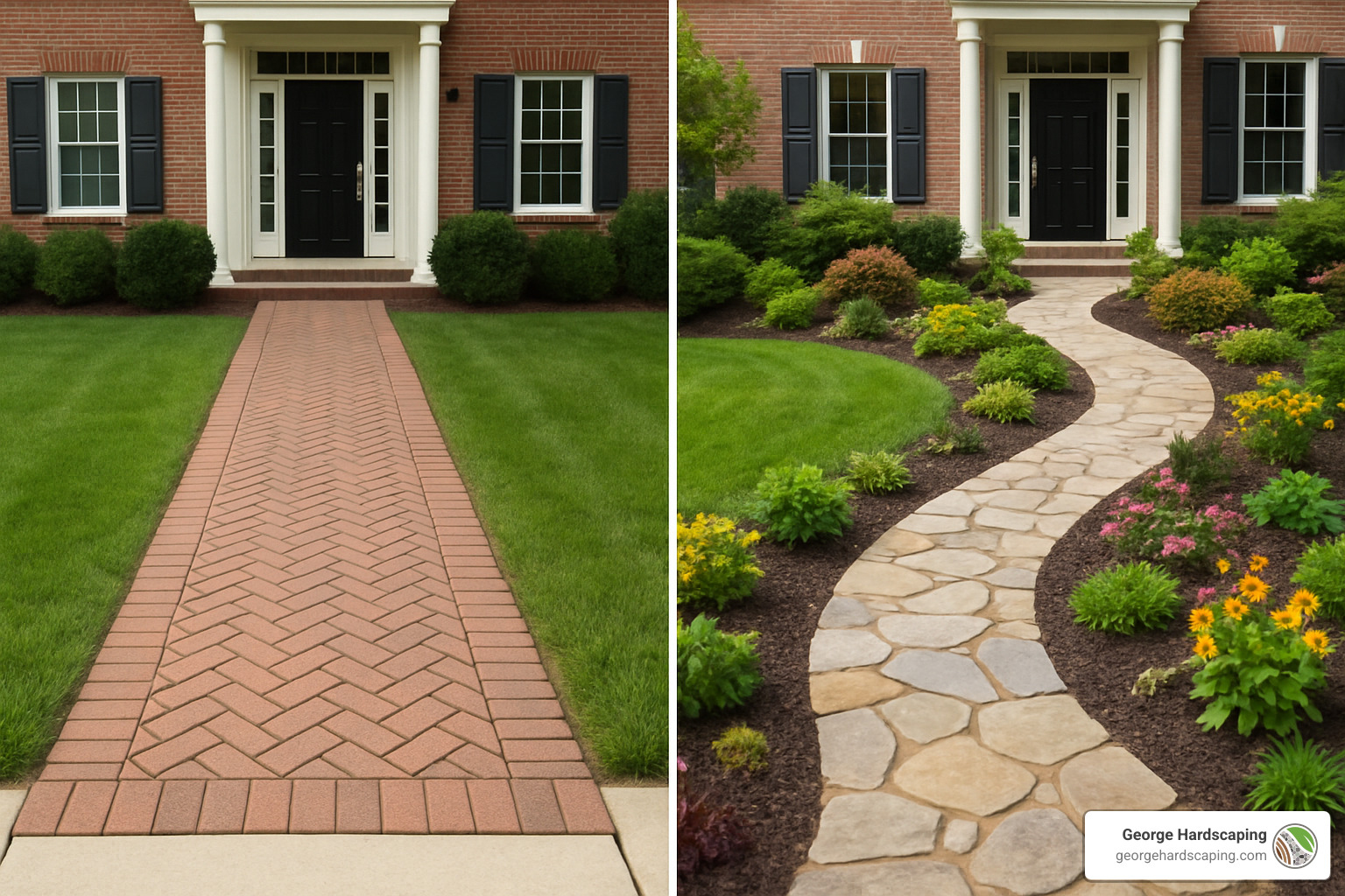 curved vs straight walkway designs showing different pattern options - front yard walkway ideas