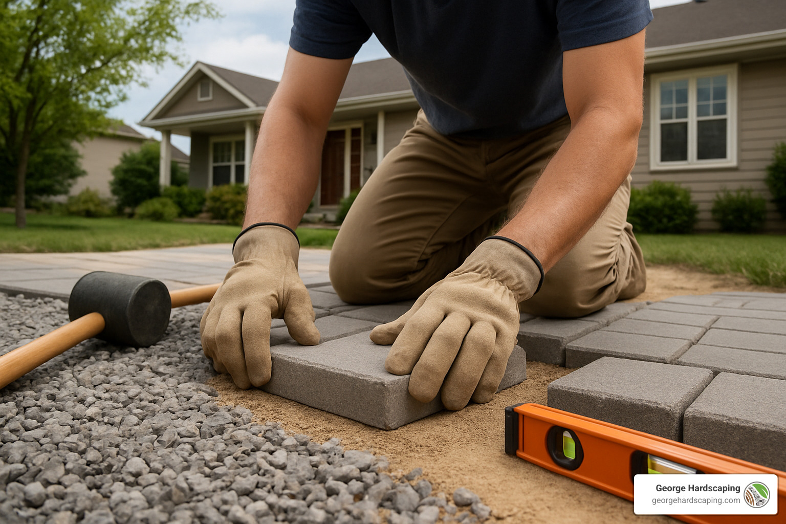 DIY paver placement demonstration - front yard walkway ideas