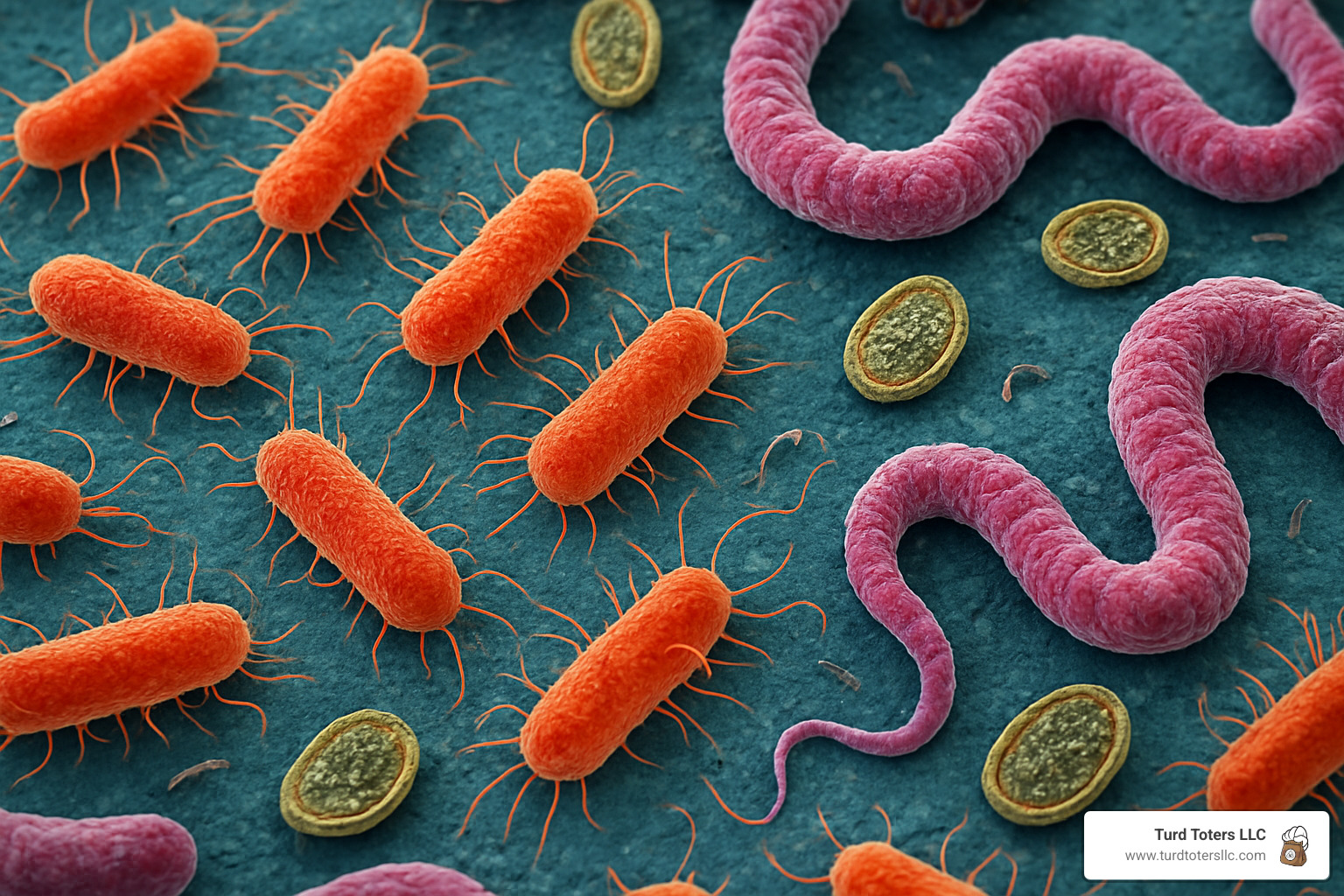 Close-up microscopic view of harmful bacteria and parasites found in dog waste - residential dog waste removal