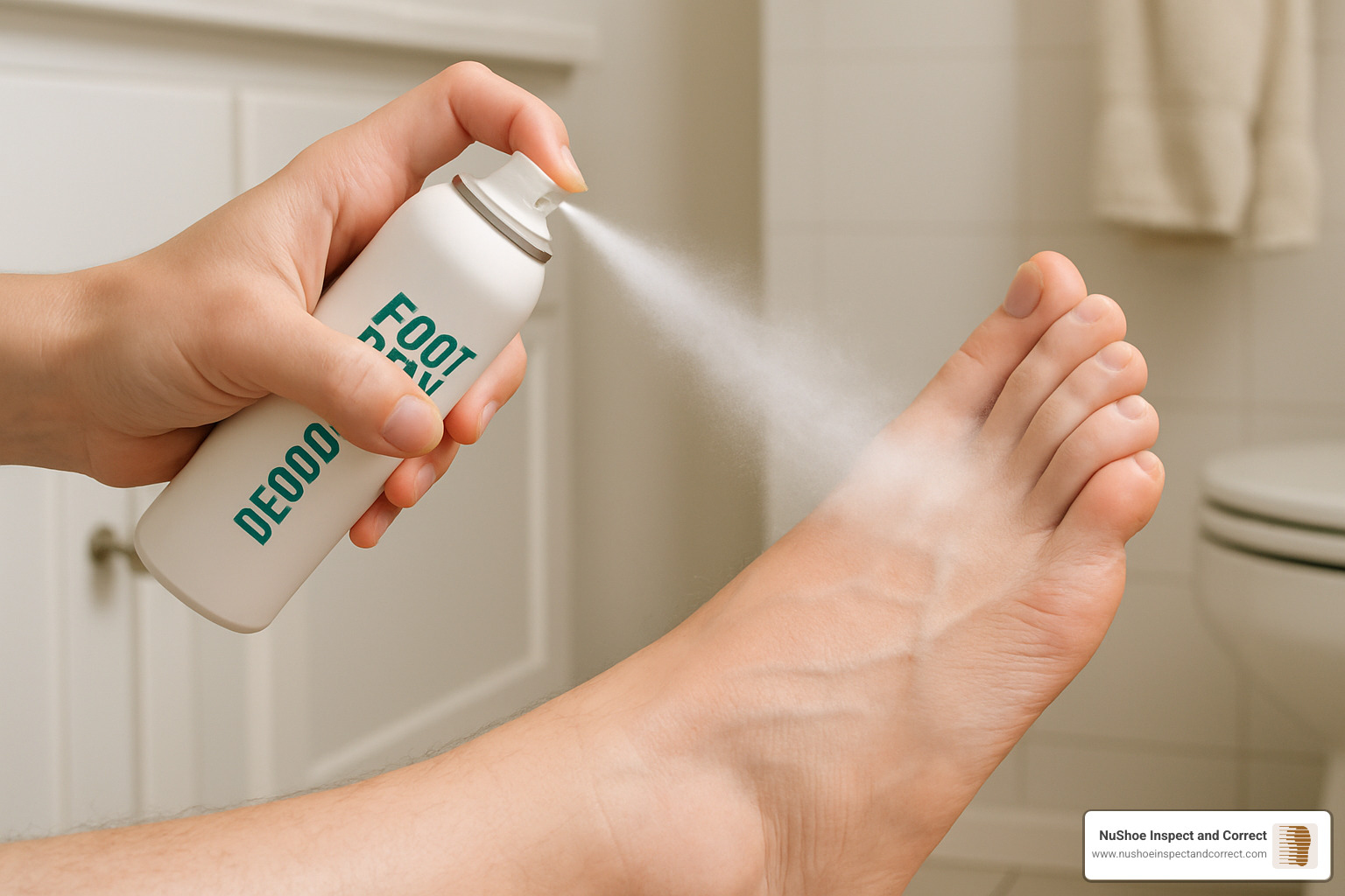 correct foot deodorant spray application angle - foot deodorant