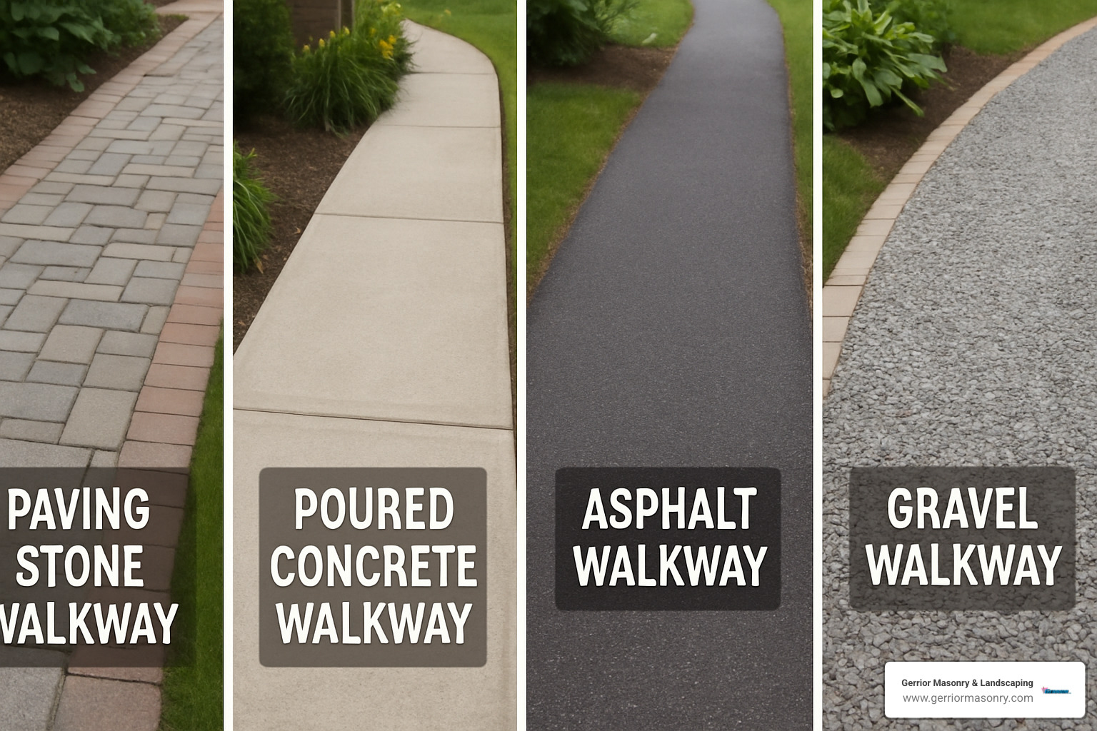 Stepping Stones or Budget Breakers? Paving Stone Walkway Costs Explained 4 side by side comparison of walkway materials - cost of paving stone walkway