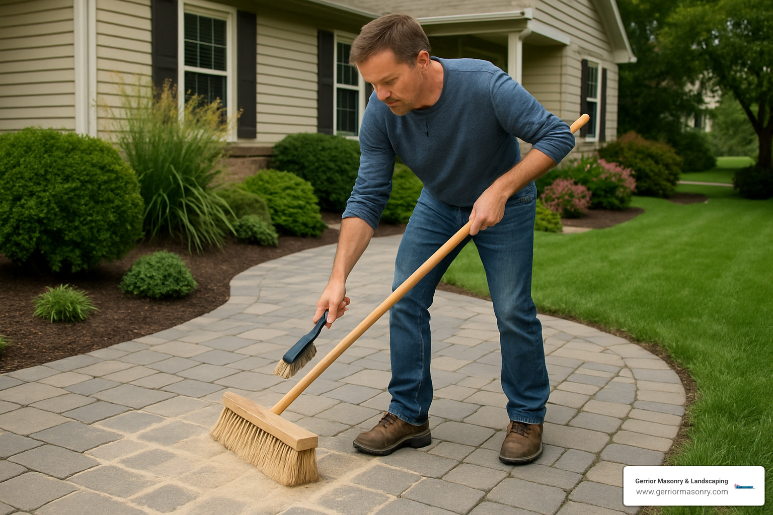 Stepping Stones or Budget Breakers? Paving Stone Walkway Costs Explained 5 homeowner maintaining paver walkway - cost of paving stone walkway