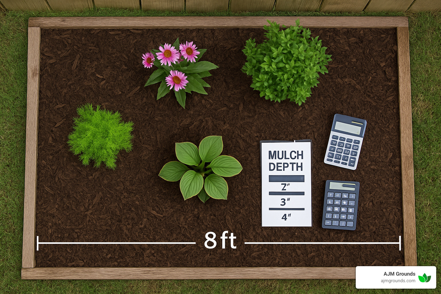 material calculator showing garden bed measurements and mulch depth requirements - mulch delivered