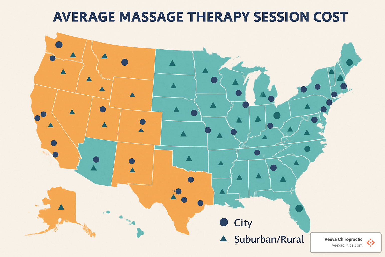 city vs suburban massage pricing comparison map - Massage therapy session cost
