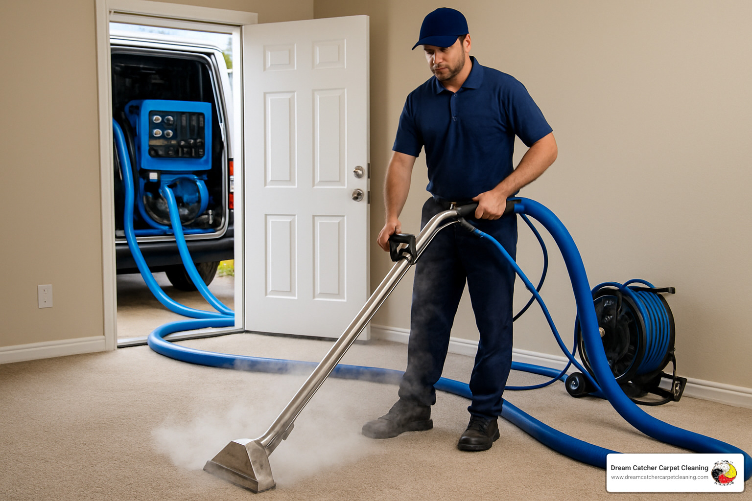 professional carpet cleaning technician using hot water extraction equipment - who cleans carpets near me