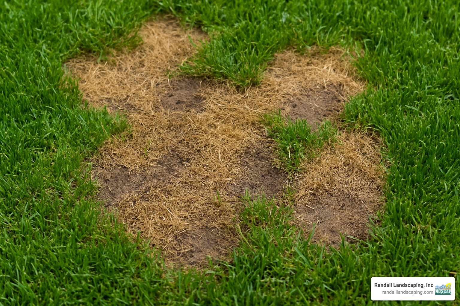 Common lawn pest damage showing brown patches and grub damage - lawn care methuen
