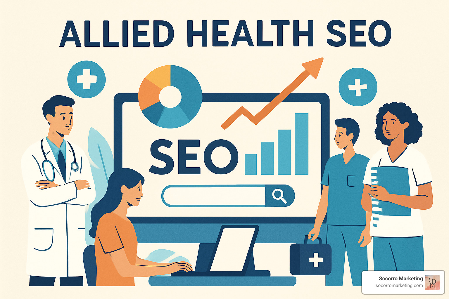 Technical SEO performance audit dashboard showing Core Web Vitals, mobile usability, and security metrics for a healthcare website - allied health seo