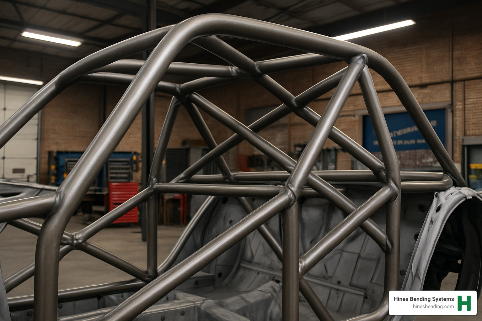 automotive roll cage frame showing precision bent tubes and joints - pipe bending machines