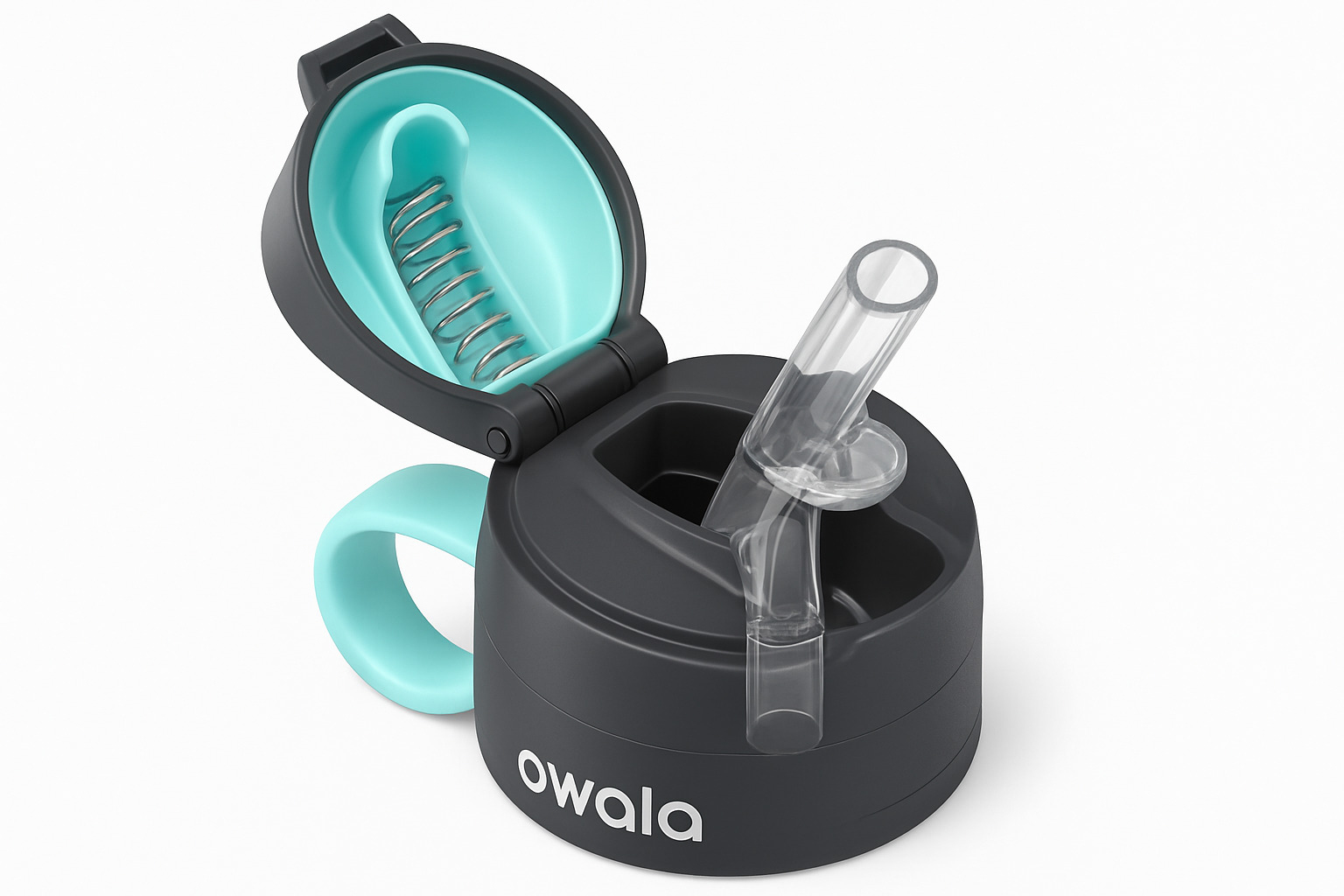 FreeSip lid mechanism showing spring-loaded cover and dual-mode spout - owala