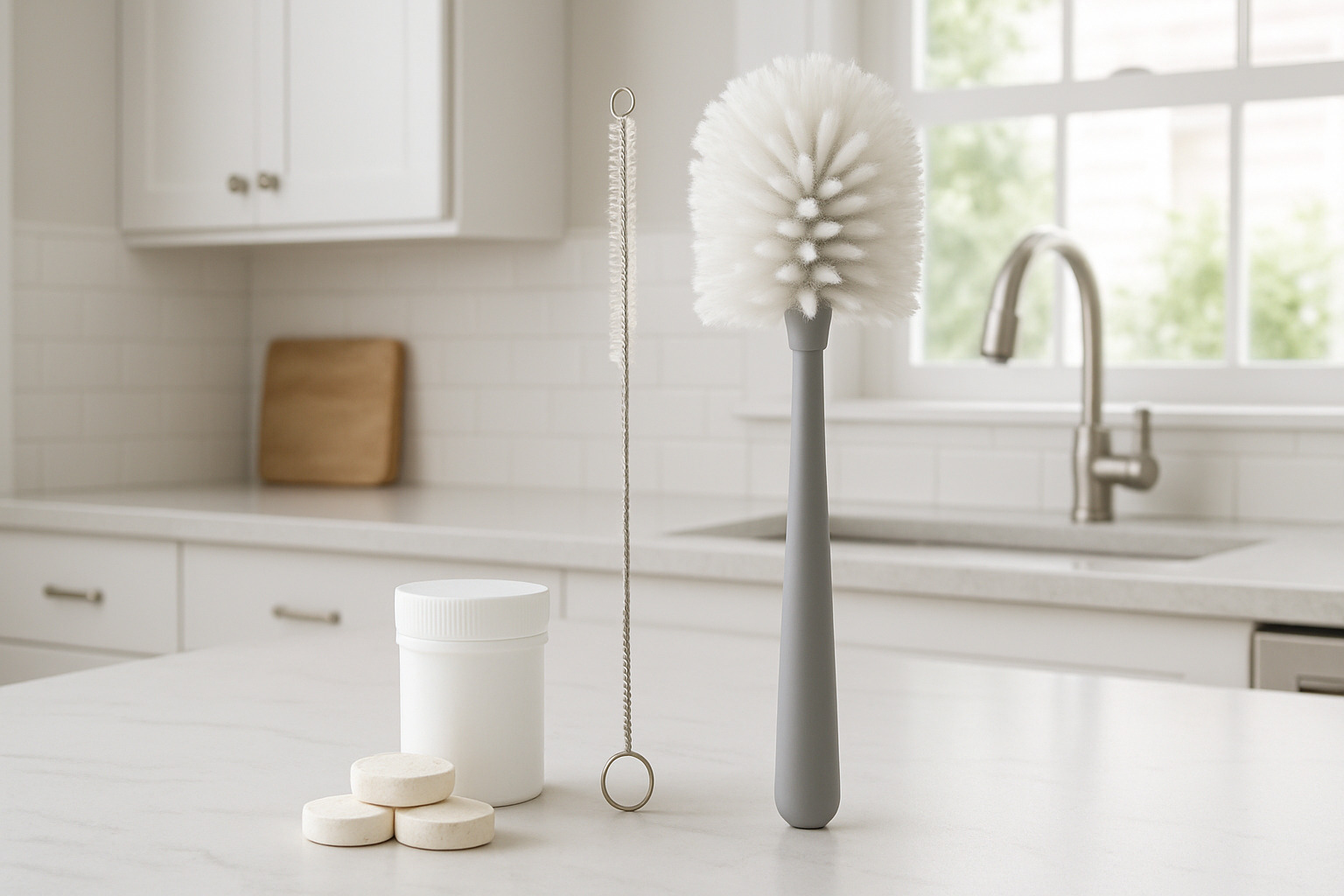 Cleaning accessories including bottle brush, straw brush, and cleaning tablets - owala