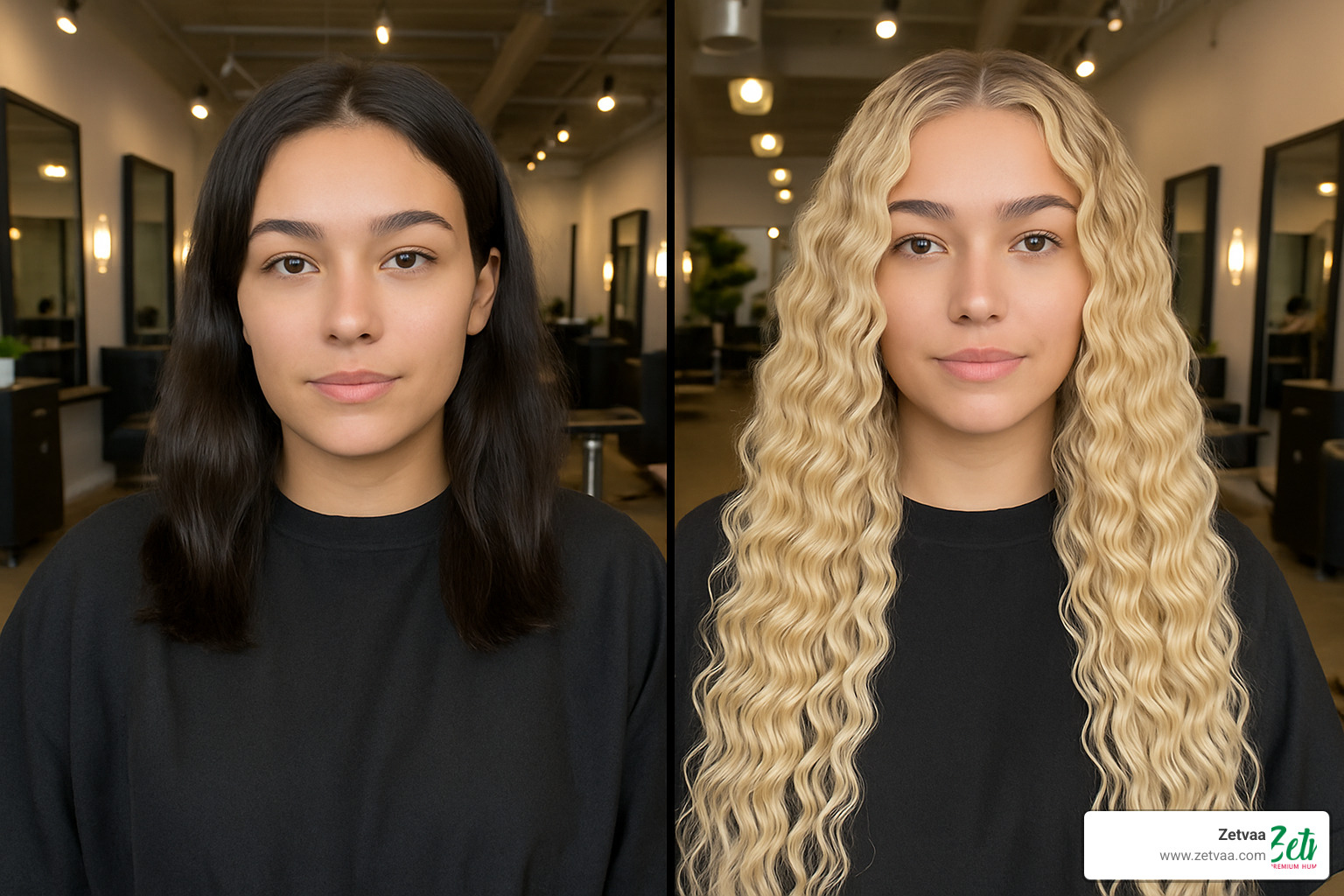 before and after installation comparison - Blonde water wave bundles