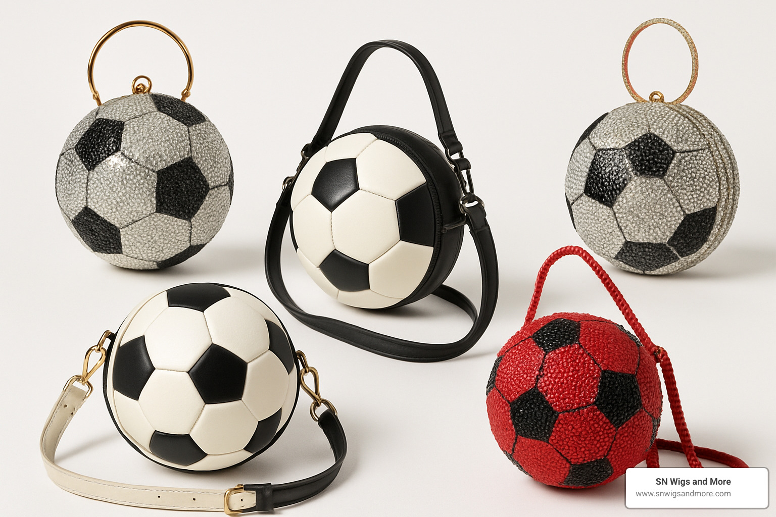 soccer ball purse collection showing different styles - soccer ball purse