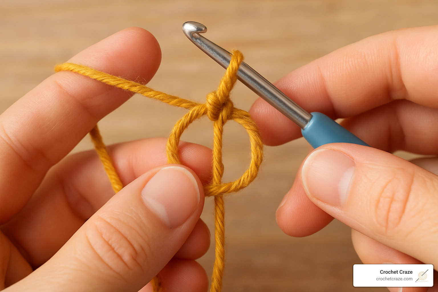 Close-up demonstration of magic ring technique showing yarn loop formation and first stitches - crochet flowers for beginners
