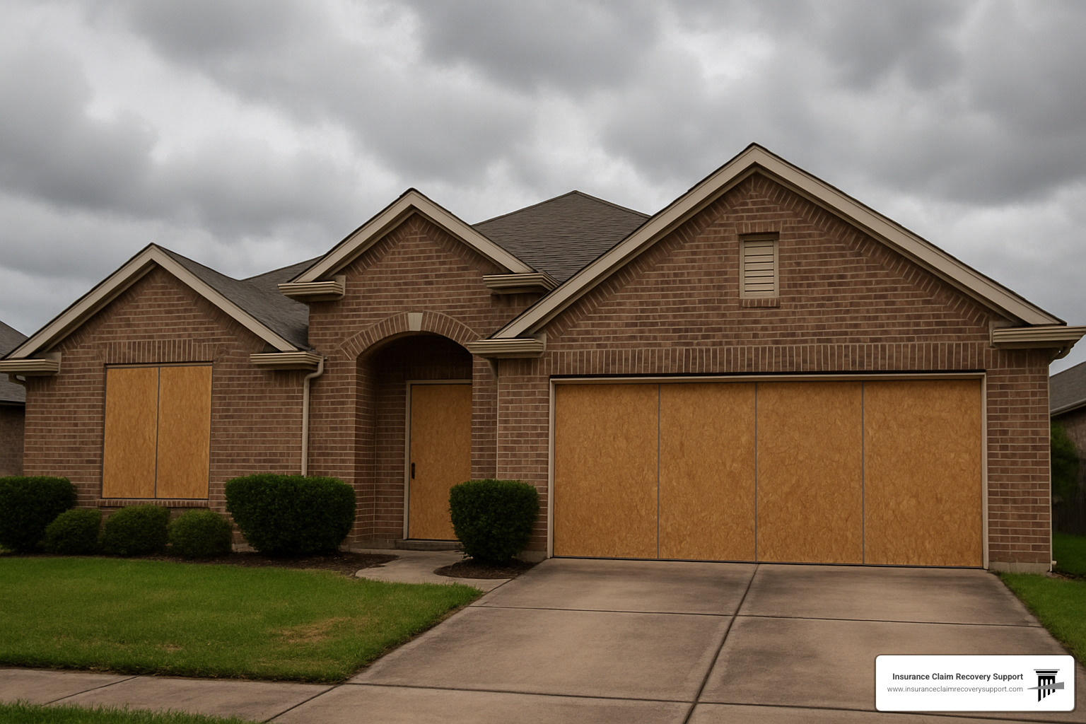 boarded up house in Houston with hurricane shutters - saffir simpson scale