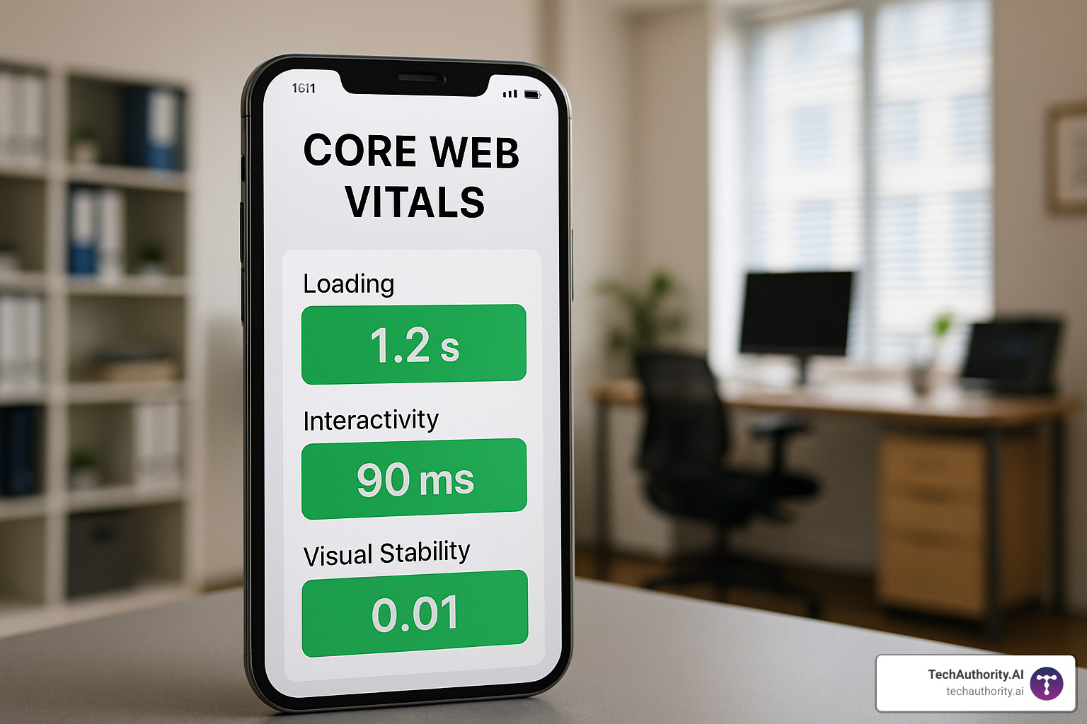 Mobile page experience metrics dashboard showing Core Web Vitals scores for loading, interactivity, and visual stability - wordpress seo strategies