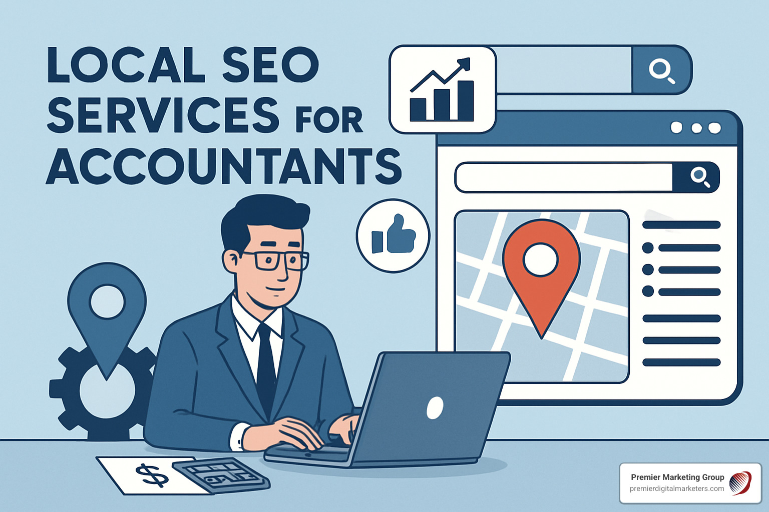 Screenshot of a perfectly optimized Google Business Profile for an accounting firm, showing professional photos, complete business information, recent posts, positive reviews, and Q&A section - local seo services for accountants