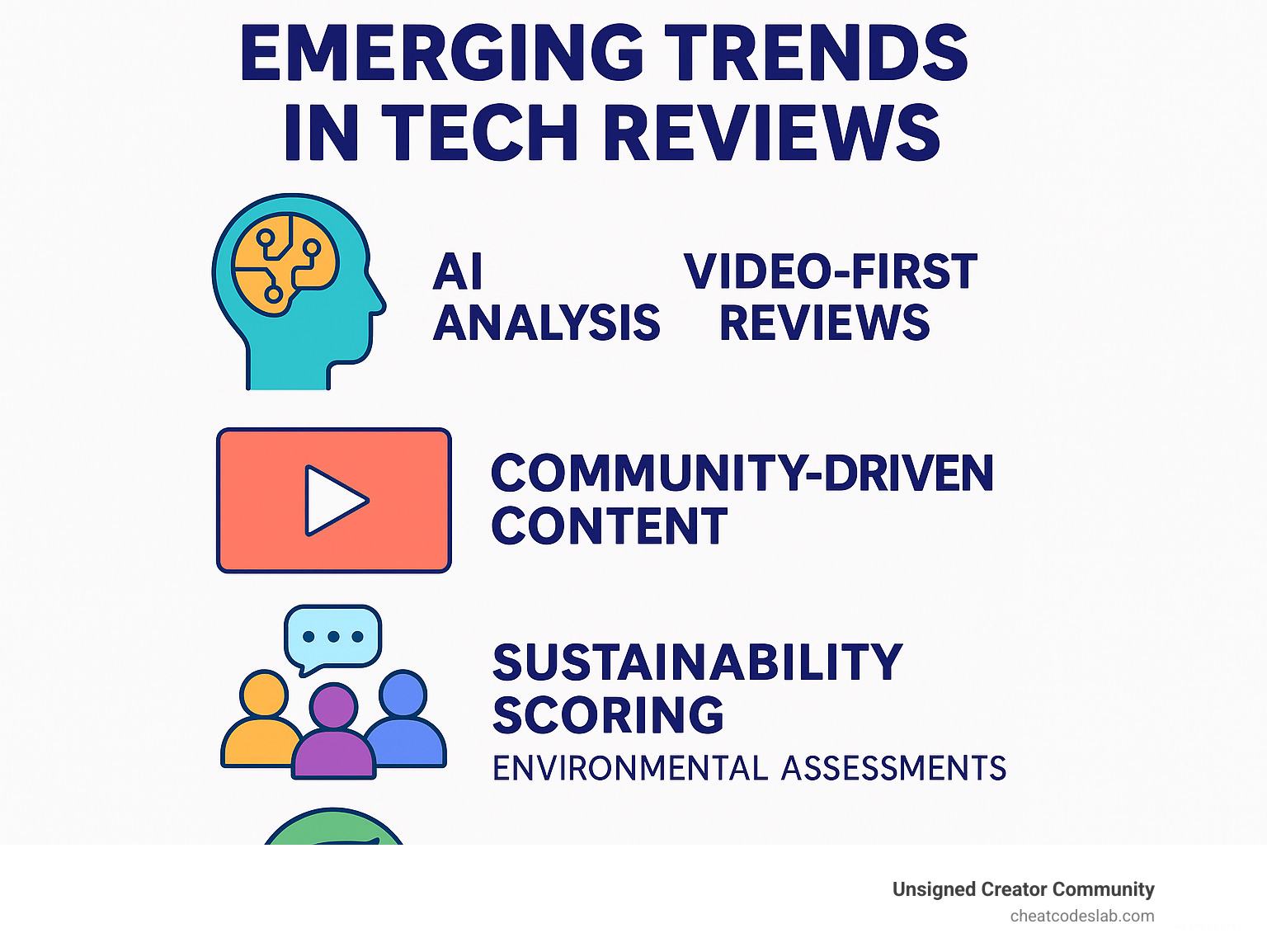 emerging trends in tech reviews including AI analysis and sustainability scoring - Tech Reviews infographic 
