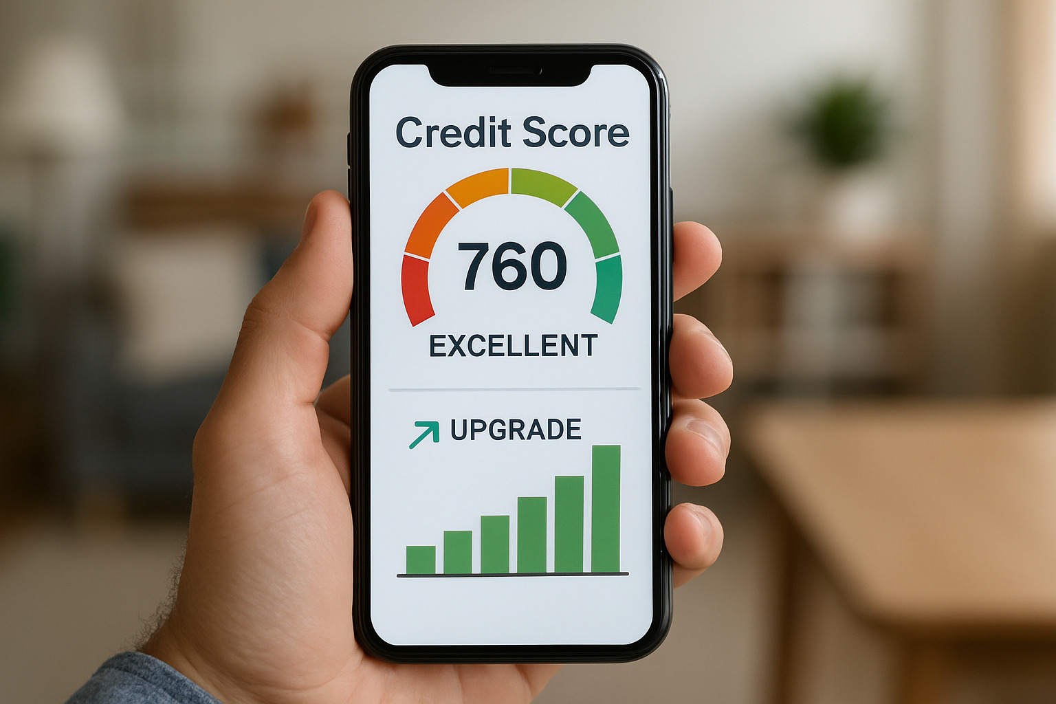 credit score trending upward on mobile app - credit score improvement