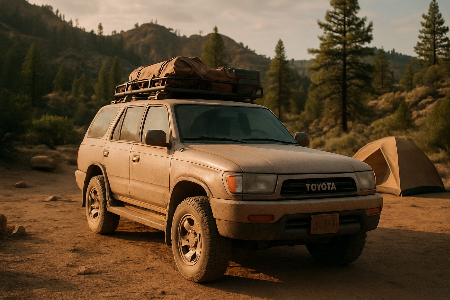 High-mileage Toyota 4Runner at remote campsite - best overlanding vehicles