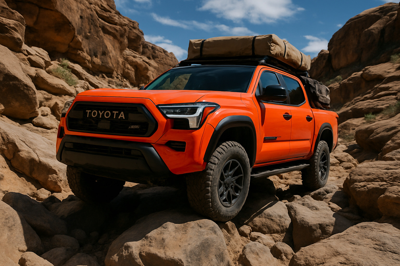 2024 Toyota Tacoma Trailhunter on challenging rock crawl - best overlanding vehicles