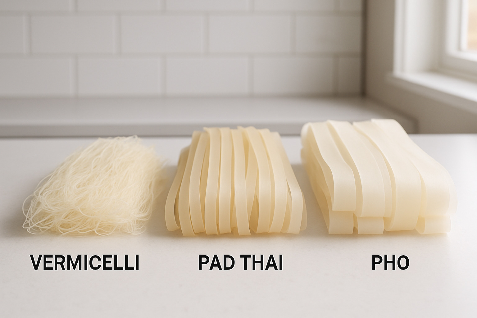 Different types of rice noodles arranged by thickness - rice noodles