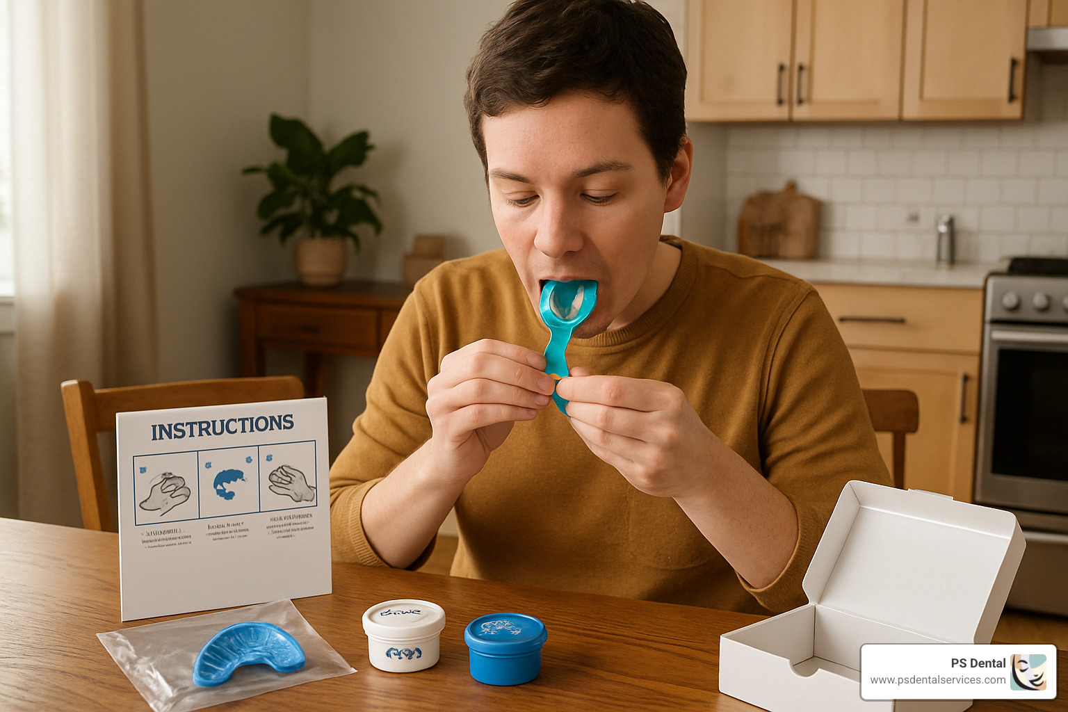 person taking dental impressions at home - teeth straightening