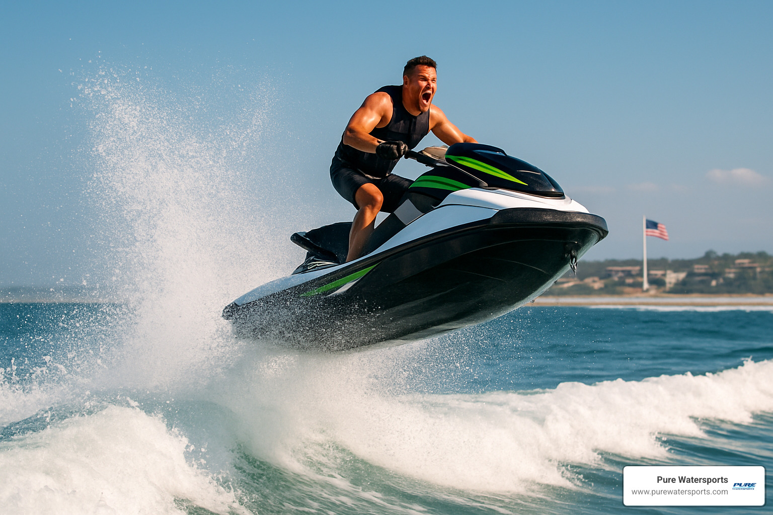 jet ski rider jumping ocean wave - ocean jet ski rentals