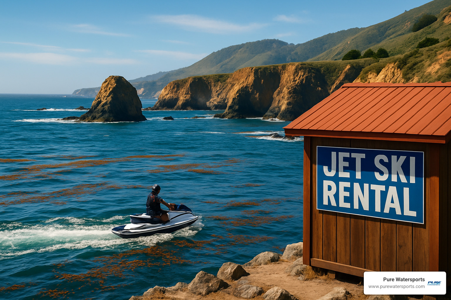 scenic ocean jet ski rental location with dramatic coastline - ocean jet ski rentals