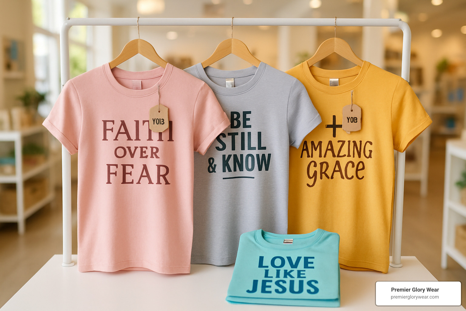 affordable christian tee shirts for women displayed with price tags - women christian tee shirts