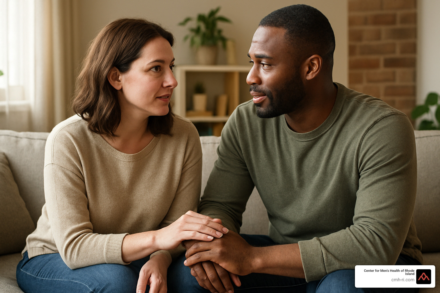 couple having an open, supportive conversation - low sex drive in men
