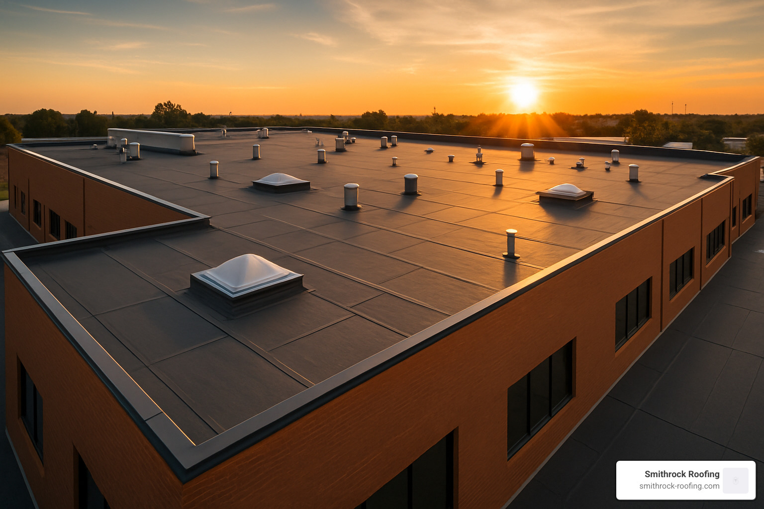 Completed commercial roof installation at sunset showing professional workmanship and modern materials - roofing contractors in Winston Salem